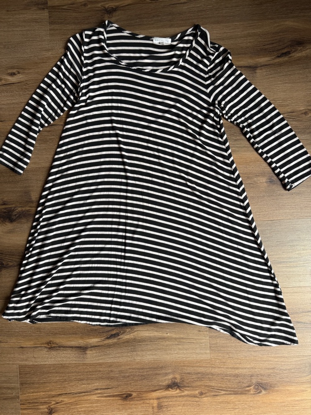 Socialite Black and White Striped A-Line Dress